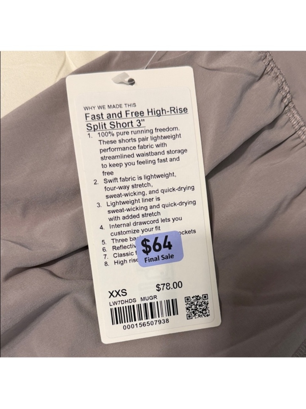 NWT Women’s Lululemon Fast and Free High- Rise Women's Mauve Gray Split Short 3”